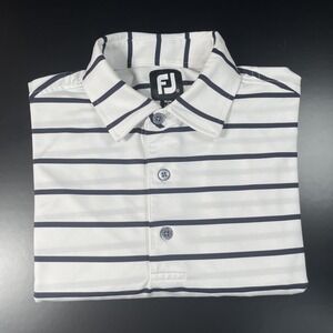 Footjoy Polo Shirt Mens Medium Black/White Striped Performance Fit Stretch